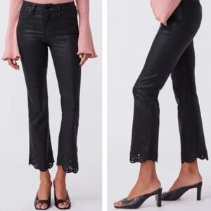 Paige Claudine Coated Black Denim High Rise Flare Jeans Size